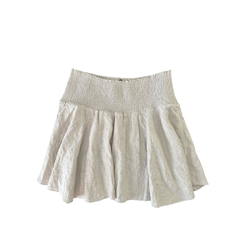 J.Crew Linen Smocked Mini Skirt XXL Beige Flowy Boho Cottagecore Lined